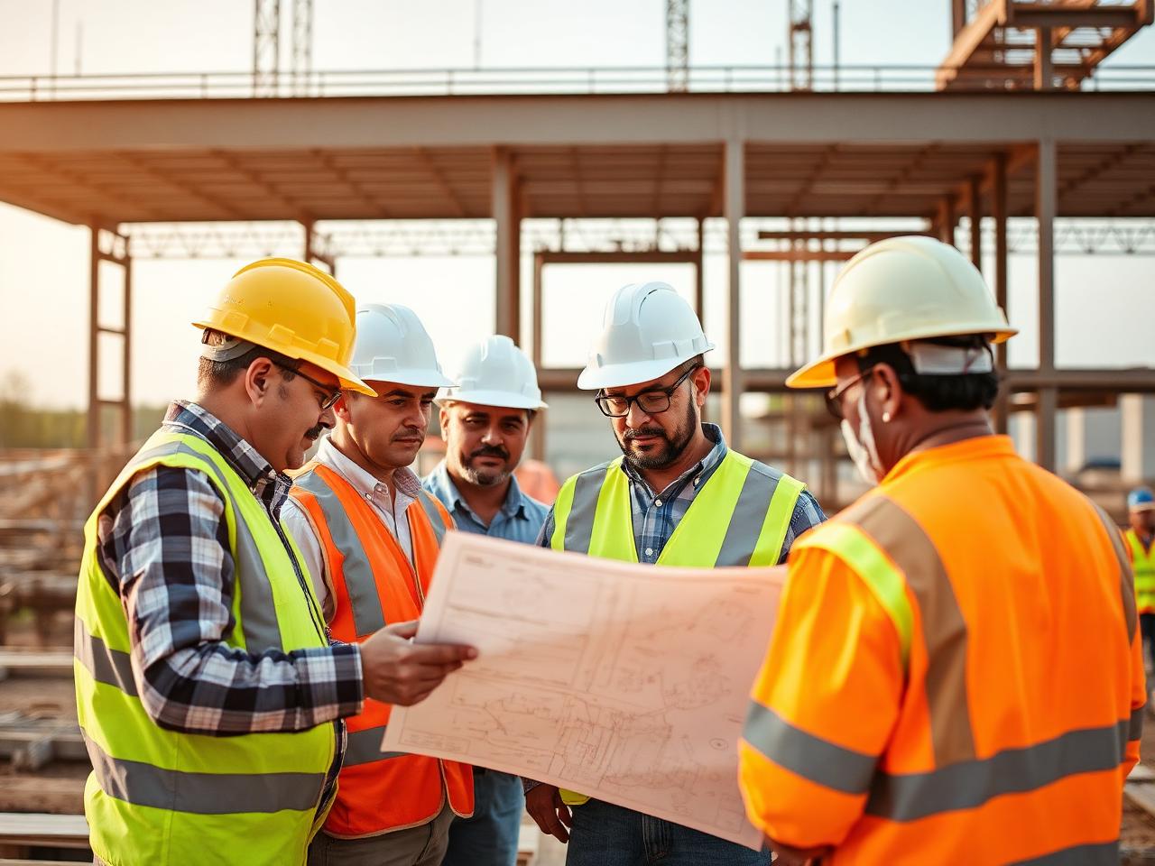 Rex Construction team reviewing blueprints